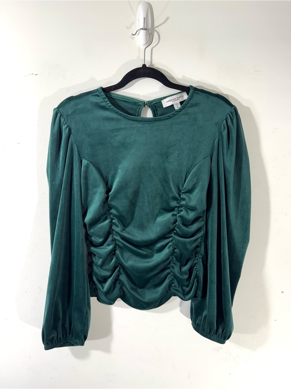 Tempted Hearts Dark Green Velvet Blouse